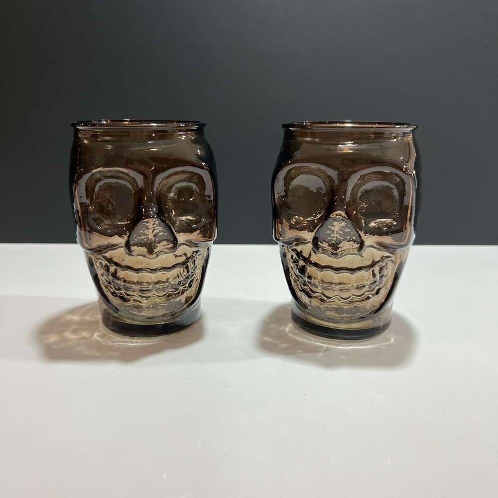 Halloween Decor Amber Skull Glass Cup QTY 2